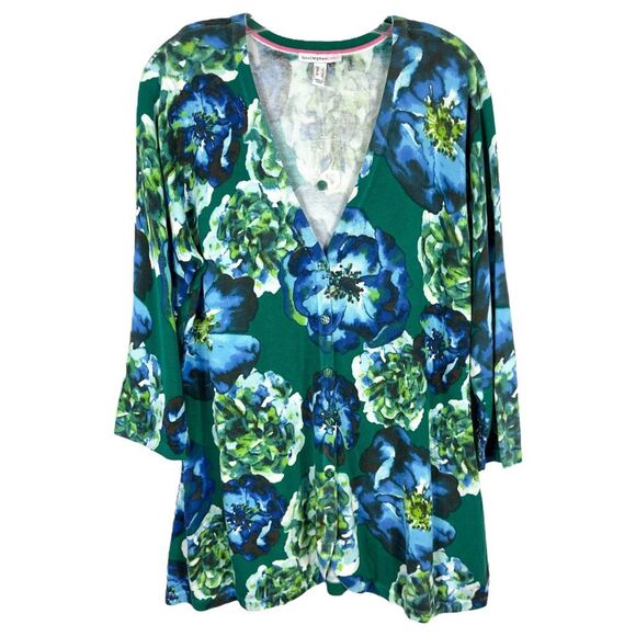 Isaac Mizrahi Live Large Cardigan Sweater Green Blue Floral Knit NWOT 1586 - Picture 9 of 9